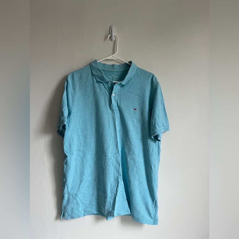 LARGE vineyard vines men’s polo pique cotton spandex short sleeve blue aqua